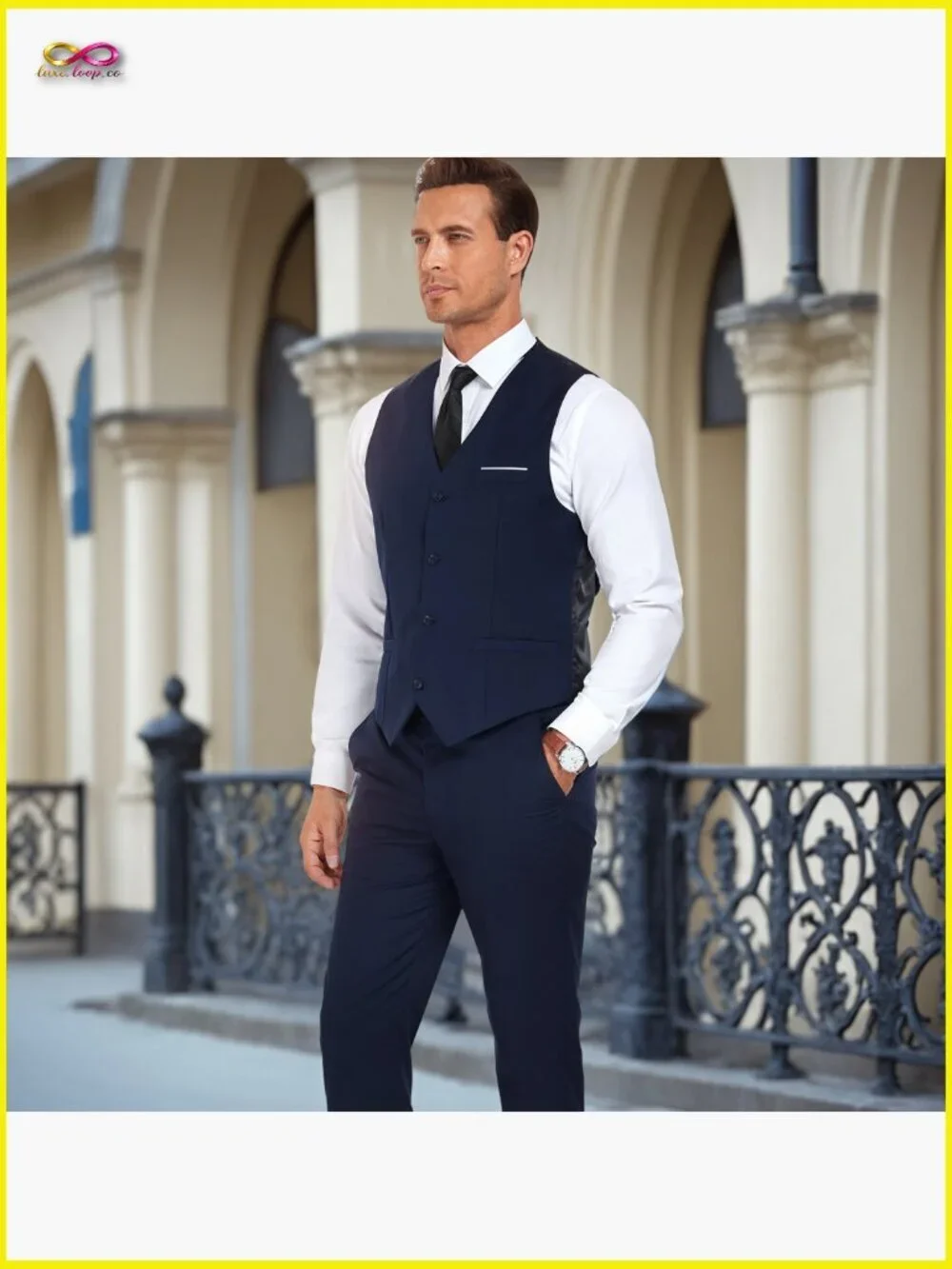 Slim Fit Vest Pant Suit Set Classic Elegant Wedding Business Casual Groomsmen